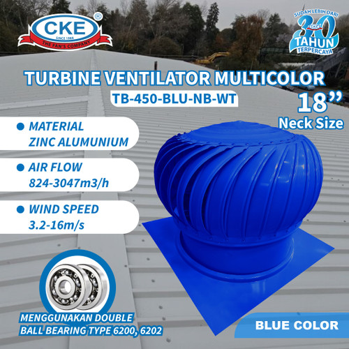 [EZM.0100021] Turbin Ventilator Aluminium Warna Biru 18 Inch Turbine Ventilasi Atap Rumah Gedung 18" Inci Blue Coating