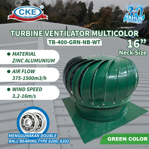 [EZM.0100050] Turbin Ventilator Aluminium Warna Hijau 16 18 20 24 Inch Turbine Ventilasi Atap Rumah Gedung 16" 18" 20" 24" Inci Green Coating