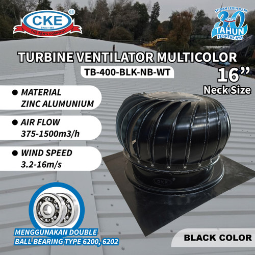[EZM.0100023] Turbin Ventilator Aluminium Warna Hitam 16 Inch Turbine Ventilasi Atap Rumah Gedung 16" Inci Black Coating - 16 Inch