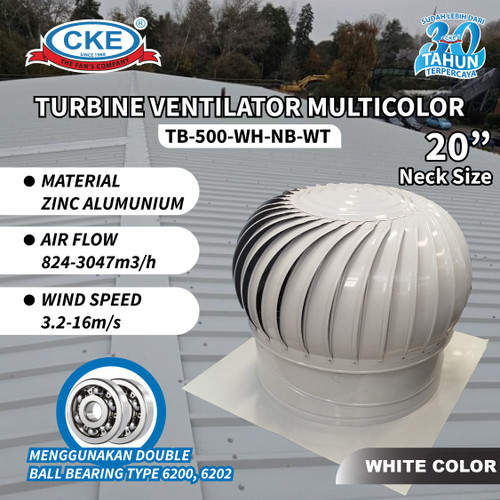 [EZM.0100052] Turbin Ventilator Aluminium Warna Putih 18 20 24 Inch Turbine Ventilasi Atap Rumah Gedung 18" 20" 24" Inci White Coating