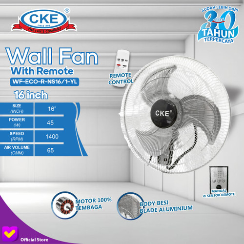 [EZM.0100104] Wall Fan Remote 16 Inch Kipas Angin Dinding Tembok Remote Control 16" Tornado Fan