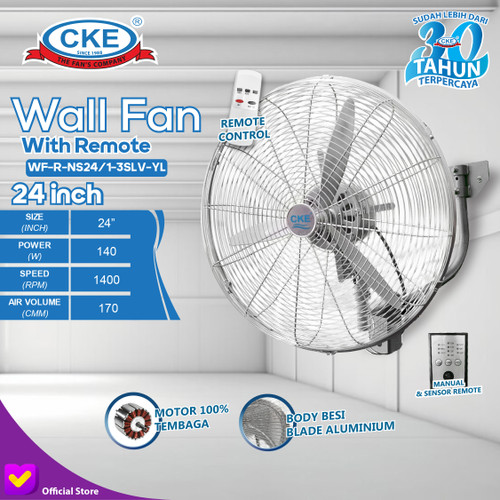 [EZM.0100102] Wall Fan Remote 24 Inch Kipas Angin Dinding Tembok Remote Control 24" Industrial Fan