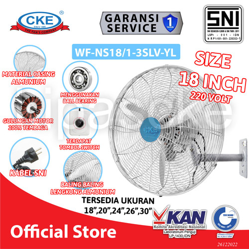 [EZM.0101949] Wall Fan WF-NS18 1-3SLV-TH 18 Inch Kipas Angin Dinding Tembok Rumah