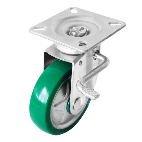 [EZM.1000044] TORA Roda Troli PU Hijau 5 Inch Hidup + Rem