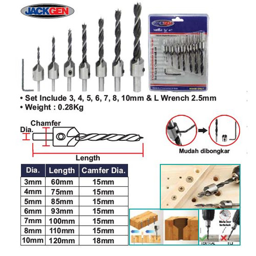 [EZM.1003362] JACKGEN Bor Kayu Countersink Set ( 7pcs ) Set BC-07