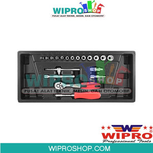 [EZM.1004368] WIPRO Tool Tray 1/4" Ratchet Wrench and Socket Set 19 Pcs SC-04