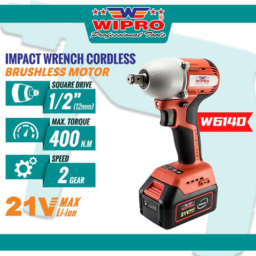 [EZM.1004740] WIPRO Mesin Impact Wrench Cordless Heavy Duty / Pembuka Baut Baterai W6140 1/2" Inch / 12mm (Brushless Motor)
