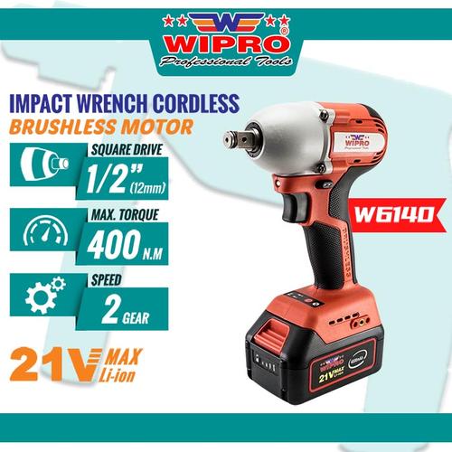 [EZM.1104740] WIPRO Mesin Impact Wrench Cordless Heavy Duty / Pembuka Baut Baterai W6140 1/2" Inch / 12mm (Brushless Motor)