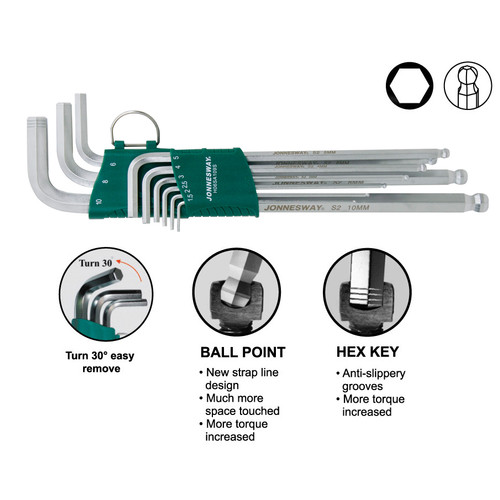 [H06SA109S] 9 PCS ANTI-SLIP EXTRA LONG ARM BALL POINT HEX KEY SET (MM) (H06SA109S)