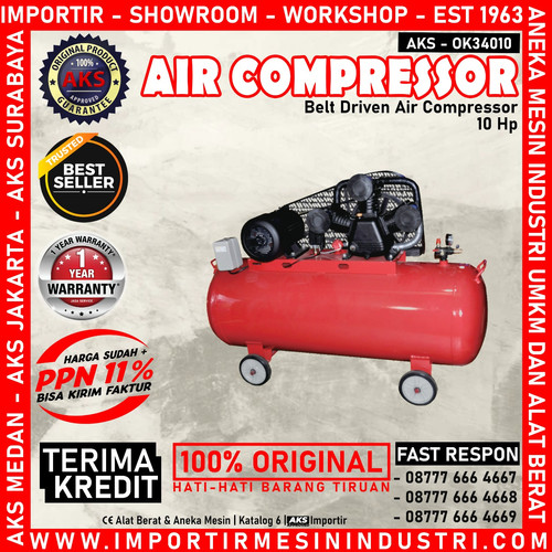 [EZM.3601959] Kompresor Angin Belt Driven Air Compressor Dinamo 10 Hp 340 L 900 Rpm