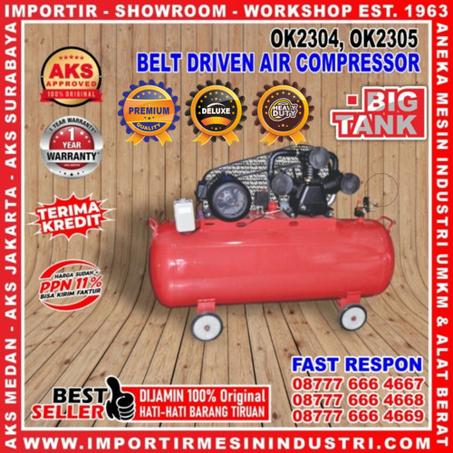 [EZM.3602141] Air Compressor Kompresor Angin Udara Belt Driven Dinamo 4 Hp 230 Liter
