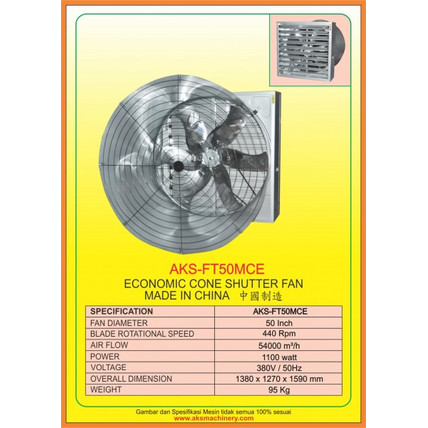[EZM.3603101] Exhaust Fan Blower Kipas 50 Inch Economic Cone shutter fan AKS-FT50MCE