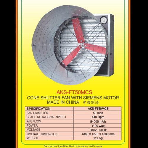 [EZM.3603212] Kipas Exhaust Kandang Ayam Cone Shutter Fan SIEMENS Motor 3 Phase