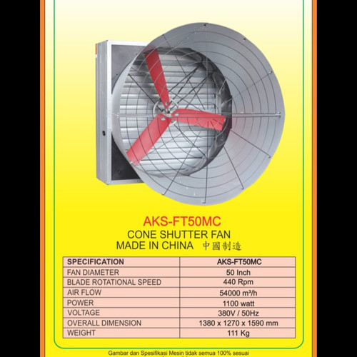 [EZM.3603214] Kipas Exhaust Kandang Ayam Cone Shutter Fan (Tanpa Motor) AKS - FT50MC