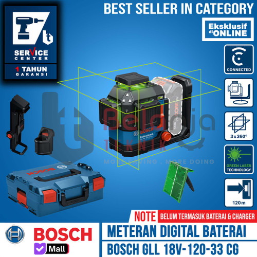 [EZM.3500042] Mesin Meteran Digital Baterai GLL 18V-120-33 CG Waterpass Green Laser Line Level 18V 12V GLL 18V 120 33 CG