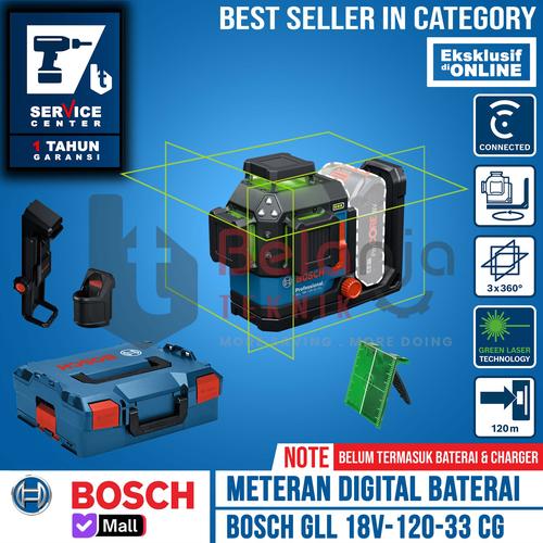 [EZM.3500042] Mesin Meteran Digital Baterai GLL 18V-120-33 CG Waterpass Green Laser Line Level 18V 12V GLL 18V 120 33 CG