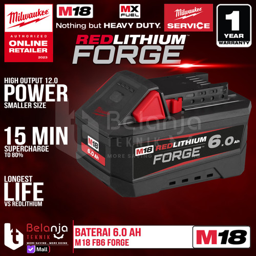 [EZM.3500048] Battery Pack Milwaukee M18 FB6 Forge 6 Ah Baterai 18 Volt 6 AH 18V M18FB6 REDLithium Ion1