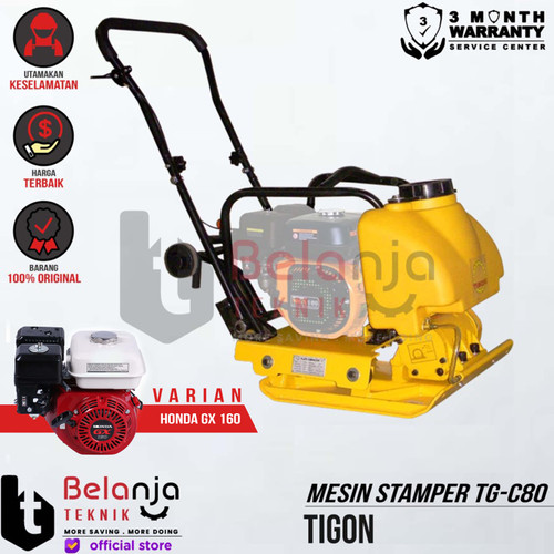 [EZM.3500156] Tigon Mesin Stamper Kodok TG-C80 T Plate Compactor Pemadat Tanah + Engine Honda GX 160