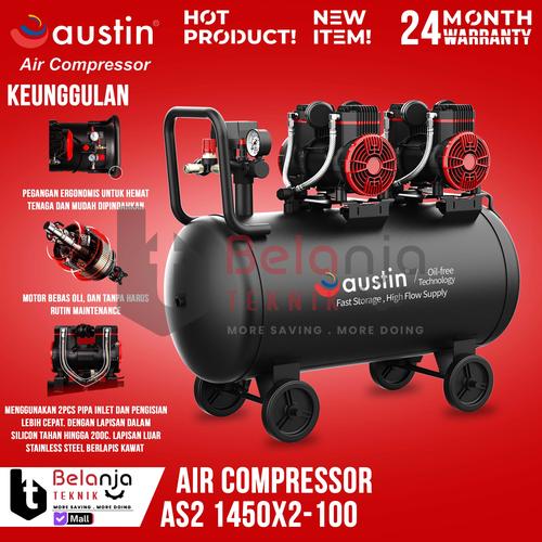 [EZM.3500162] Mesin Kompresor Udara Tanpa Oli Austin AS2 1450X2-100 Air Compressor Oilless 100 L