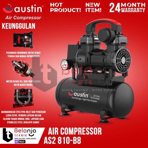 [EZM.3500164] Mesin Kompresor Udara Tanpa Oli Austin AS2 810-B8 Air Compressor Oilless 8 L