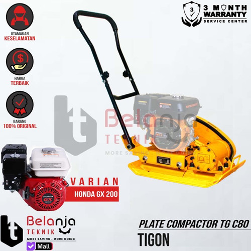 [EZM.3500166] Tigon Plate Compactor TG C80 Mesin Stamper Kodok Pemadat Aspla TGC80 + Mesin Penggerak Engine Honda GX 200 Thailand