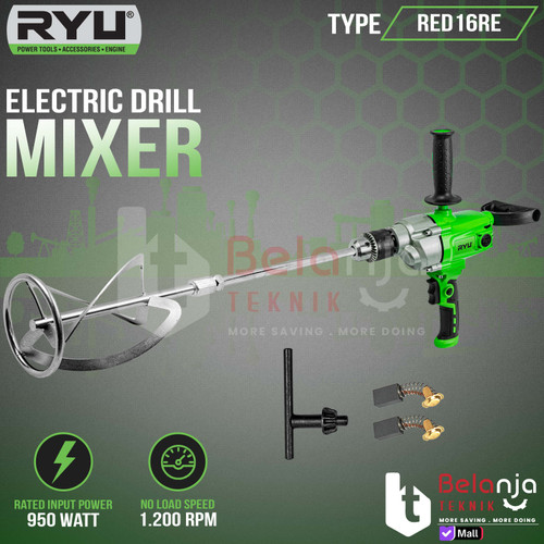 [EZM.3500180] Mesin Pengaduk Cat Semen Ryu RED 16 RE Hand Mixer RED16RE 950 W 16MM