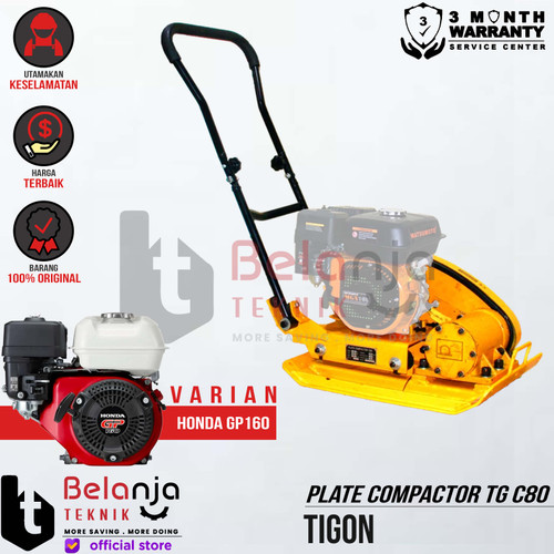 [EZM.3500257] Tigon Plate Compactor TG C80 Mesin Stamper Kodok Pemadat Aspla TGC80 + Mesin Penggerak Engine Honda GP 160 5.5 HP