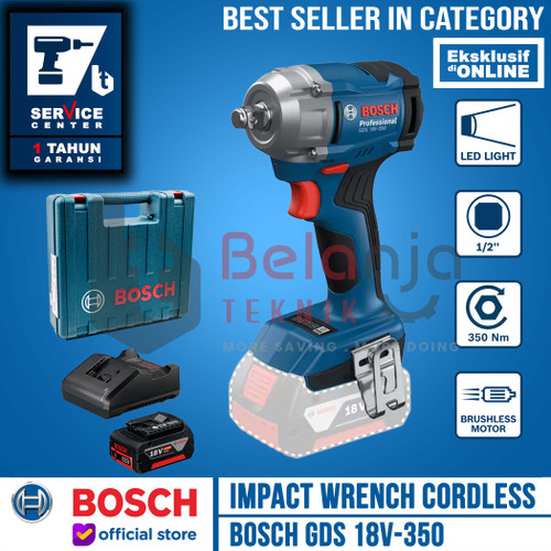 [EZM.3500317] Bosch Mesin Pembuka Baut GDS 18V-350 Impact Wrench Cordless 18V 4 AH
