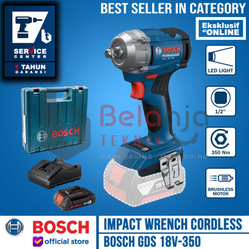[EZM.3500319] Bosch Mesin Pembuka Baut GDS 18V-350 Impact Wrench Cordless 18V 2 AH