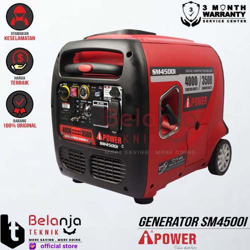 [EZM.3500324] AIPower Mesin Generator Inverter Smart SM 4500 i Genset Bensin Recoil SM4500i 4000 Watt SM4500 I