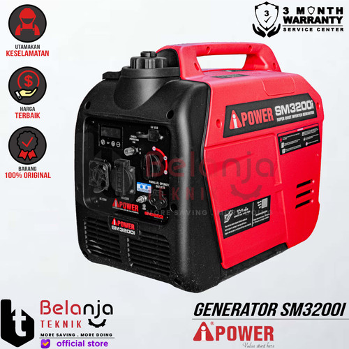 [EZM.3500325] AIPower Mesin Generator Inverter Super Silent SM 3200 i Genset Bensin Recoil SM3200i 3200 Watt SM3200