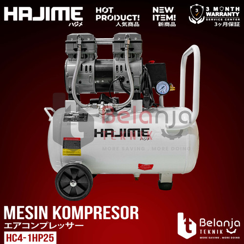 [EZM.3500337] Hajime Mesin Kompressor Udara Portable HC4-1HP25 1 HP 25 L 750 Watt Air Compressor Oiless