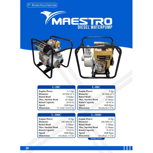 [EZM.3500385] Maestro Water Pump 4 Inch Diesel L-100C Mesin Alkon Pompa Air Irigasi L100C