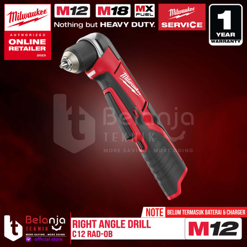 [EZM.3500397] Milwaukee Cordless Right Angle Drill 10MM C12RAD-0B Mesin Bor Sudut Baterai 12V Unit Only