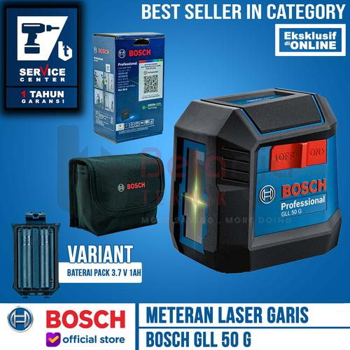 [EZM.3500445] Bosch Meteran Laser Garis GLL 50 G Line Laser Level Green 15 Meter + Baterai Pack 3.7 V 1 Ah