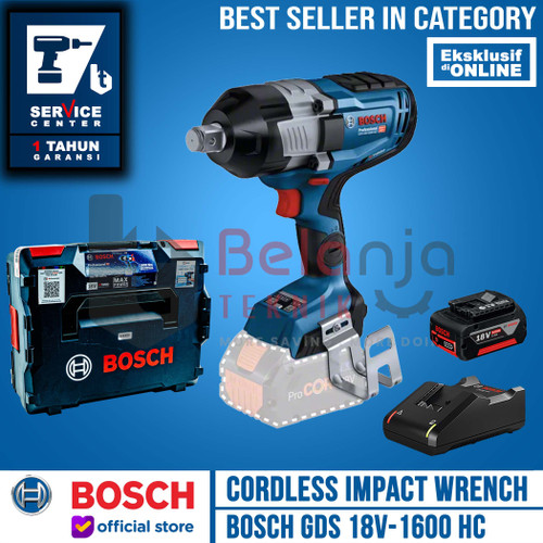 [EZM.3500447] Bosch Impact Wrench Cordless GDS 18V-1600 HC Pembuka Baut 18V 3/4 Inch SET 4 AH