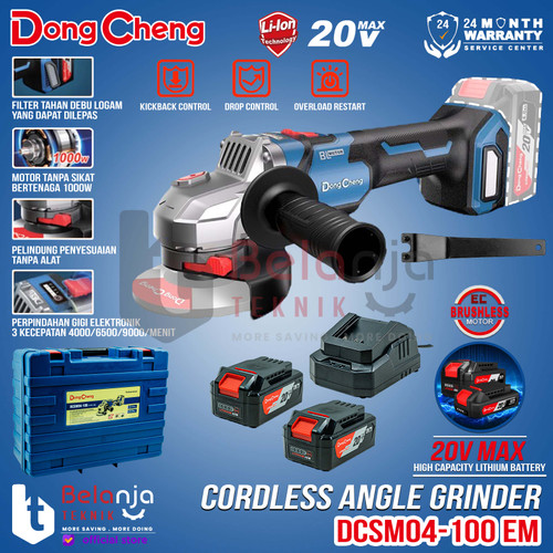 [EZM.3500514] Dongcheng Angle Grinder Baterai DCSM04-100 EM Mesin Gerinda 20V SET