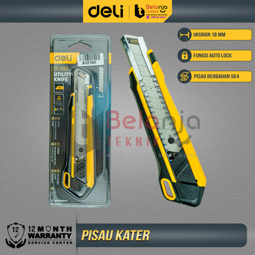 [EZM.3500555] Deli Cutter Pisau Baja 18mm SK4 Auto-lock Pisau Kater Pemotong kertas