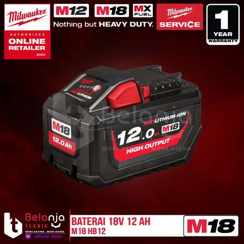 [EZM.3500722] Milwaukee High Battery M18 HB12 Baterai 18V 12 Ah M18HB12 RED-Lithium Ion 18V
