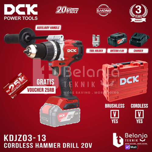 [EZM.3500818] DCK Cordless Hammer Drill KDJZ03-13Z 20V Bor Impact Baterai Set 4 AH