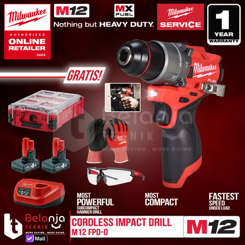[EZM.3500959] Milwaukee Bor Baterai M12 FPD2-0 Cordless Impact Drill Set 12V 4AH FPD 2 BATERAI