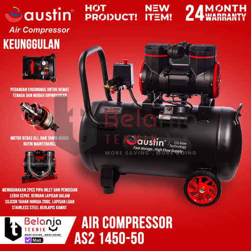 [EZM.3500972] Austin Mesin Kompresor Udara AS2 1450-50 Air Compressor Oilless 50 L