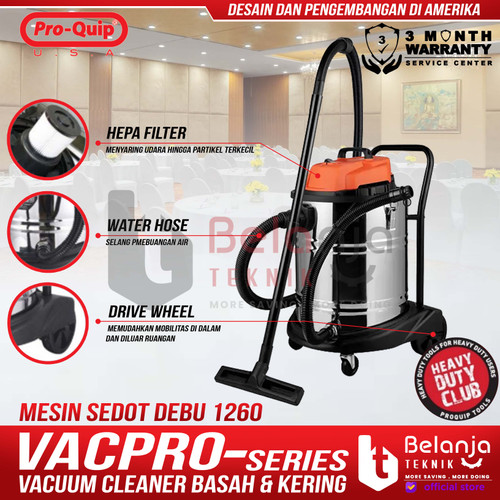 [EZM.3501126] Mesin Sedot Debu Basah Kering Proquip Vacpro 1260 Vacuum Cleaner 50L 950W