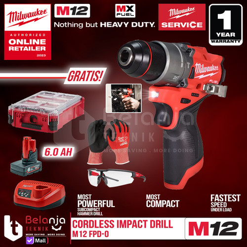 [EZM.3501128] Bor Baterai Milwaukee M12 FPD2-0 Cordless Impact Drill SET 12V 6AH FPD2