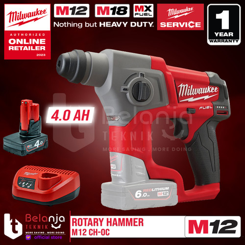 [EZM.3501307] Milwaukee Rotary Hammer Cordless Sds M12 CH-0C Bor Tembok Set 12V 4AH