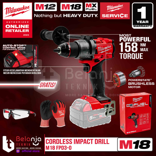 [EZM.3501347] Milwaukee Bor Baterai M18 FPD3-0 Cordless Impact Drill 18V Unit Only