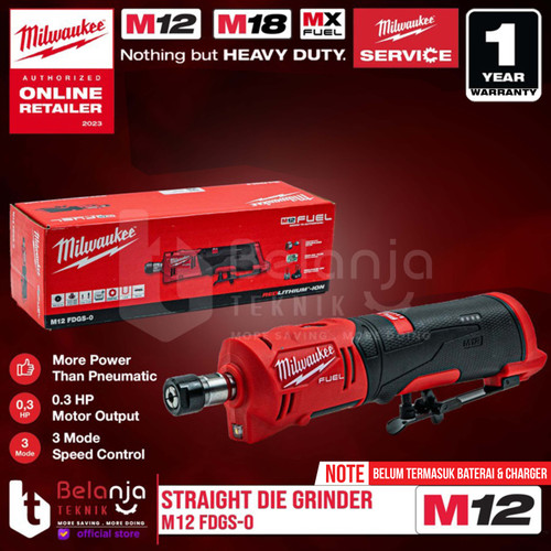 [EZM.3501396] Milwaukee Gerinda Baterai M12 FDGS-0 Straight Die Grinder Cordless 12V