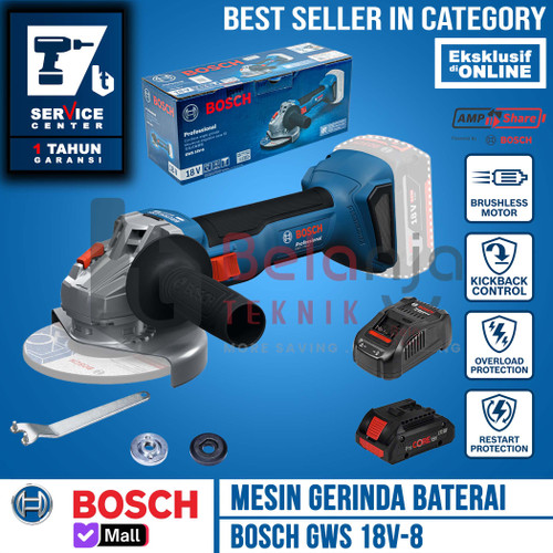 [EZM.3501649] Mesin Gerinda Tangan Baterai Bosch GWS 18V-8 4 Inch + Set Baterai Procore 18V 4 AH