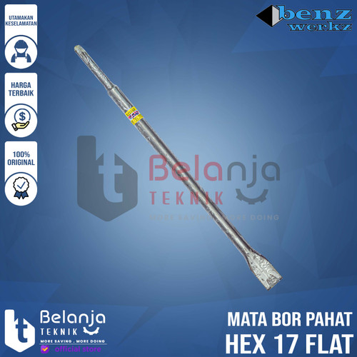 [EZM.3502364] Benz Mata Bor Pahat Bobok Tembok Hex 17 Flat Chisel L 22 MM X 350 MM