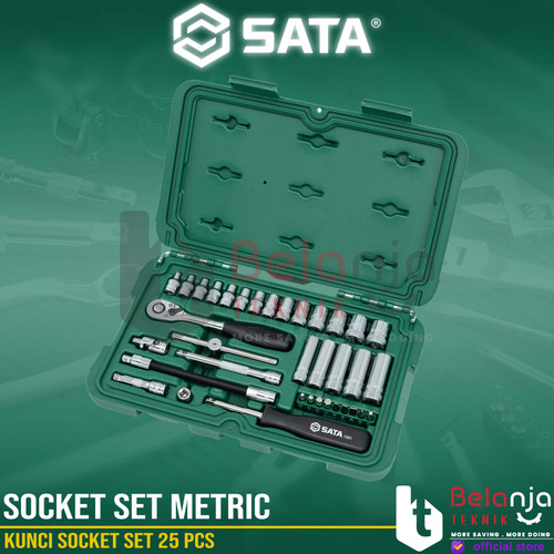 [EZM.3502540] Sata Kunci Socket Set 25 PCS 1/4 Inch 09001 DR 6 PT Socket Set Metric